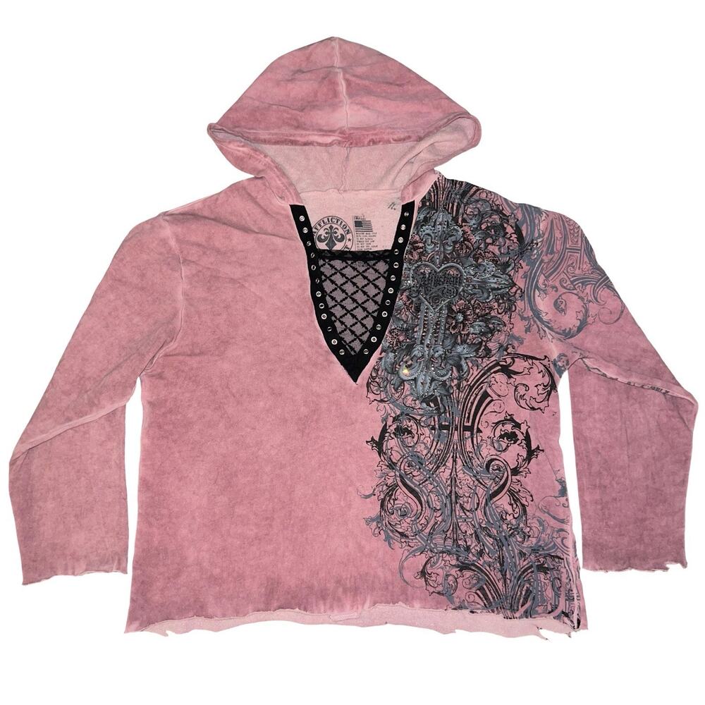 Affliction Live Fast Women's Hoodie S Y2K Distressed Cross Grunge Gothic Graphic